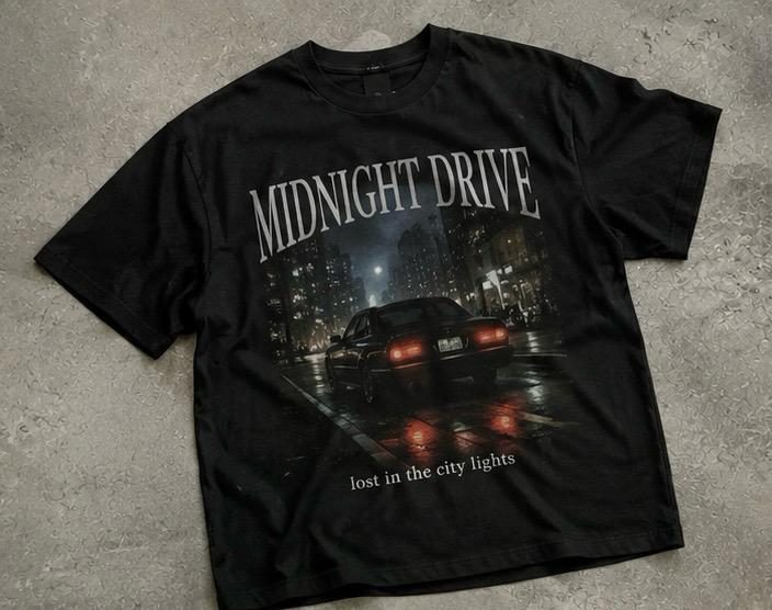 Midnight Drive Tee — full-chest cinematic city print